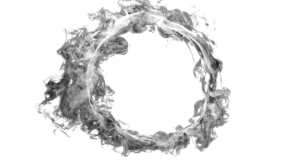 Dense swirling smoke ring isolated in high resolution, dreamy fog circle for illustration, book covers or websites on a transparent background