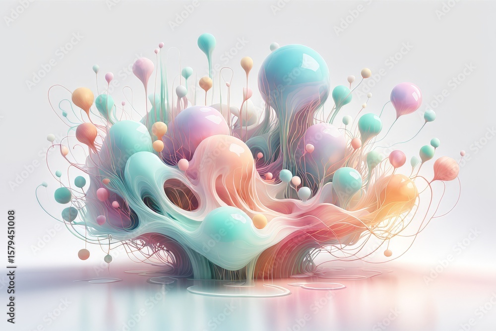 Poster 3d image of a colorful background with abstract liquid and waves
