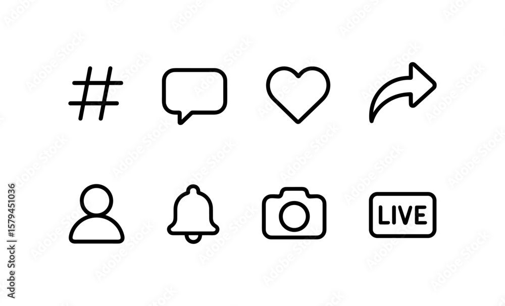 Poster minimal social media icons set for modern user interfaces