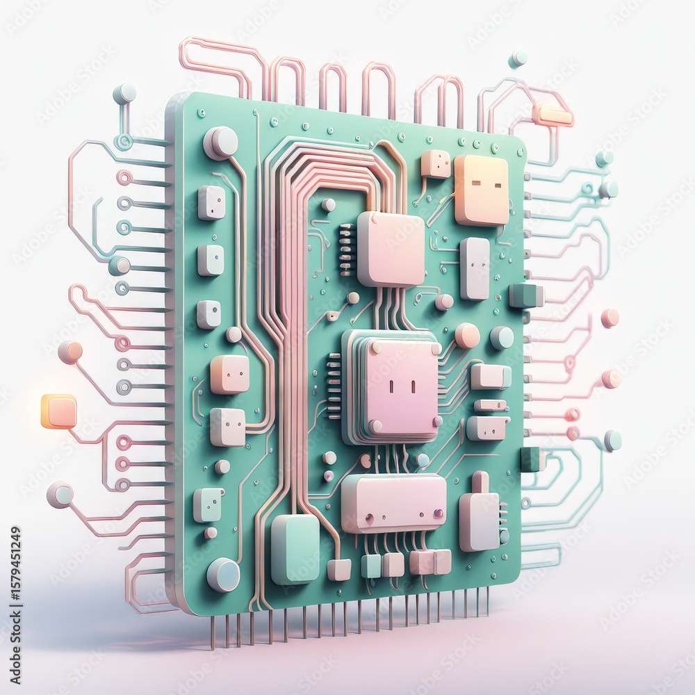 Poster computer circuit board. 3d image