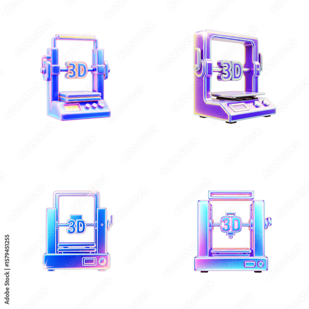 Poster 3d printer icons in colorful gradient design representing technology
