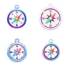 Colorful 3D compass icons in various designs and styles  