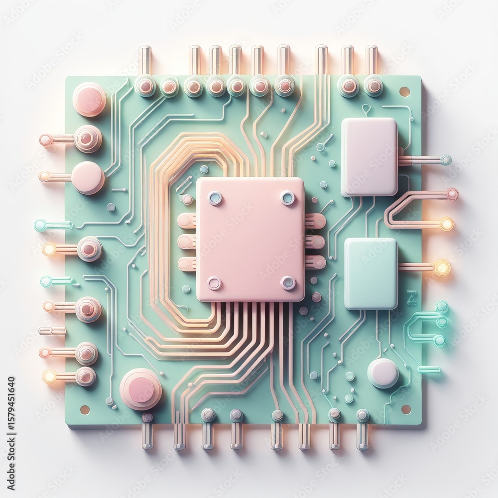 Poster 3d image of a circuit board with chip
