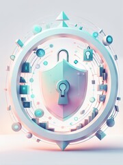 Fototapeta premium 3d illustration with lock and shield, security concept, digital background, abstract image