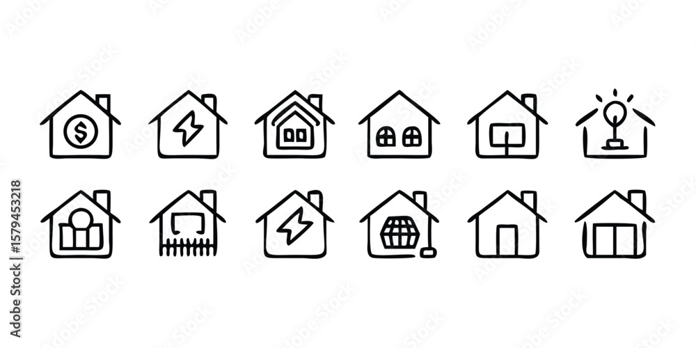 Poster mega set of home line icons 12 vector graphics for house features amenities and services on transpar