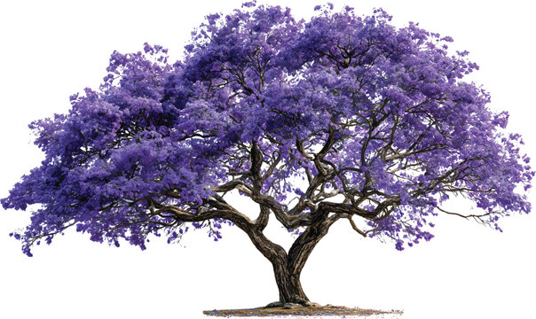 A majestic jacaranda tree with vibrant purple flowers on a transparent background