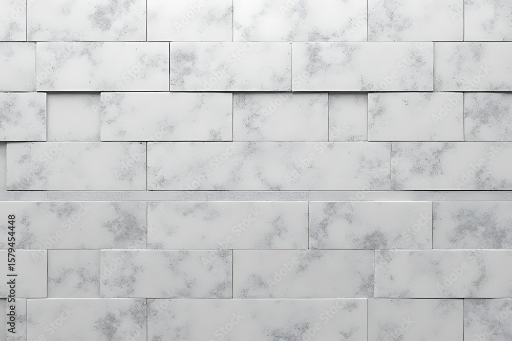 Poster white and gray marble brick wall texture with rectangular blocks arranged in a staggered pattern for