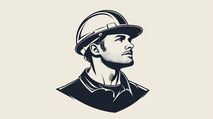 Focused worker in hard hat