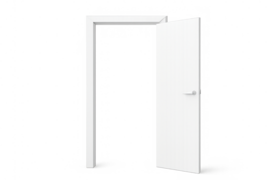 Slightly opened white modern door on transparent background, ideal for concepts related to new opportunities and change - Powered by Adobe