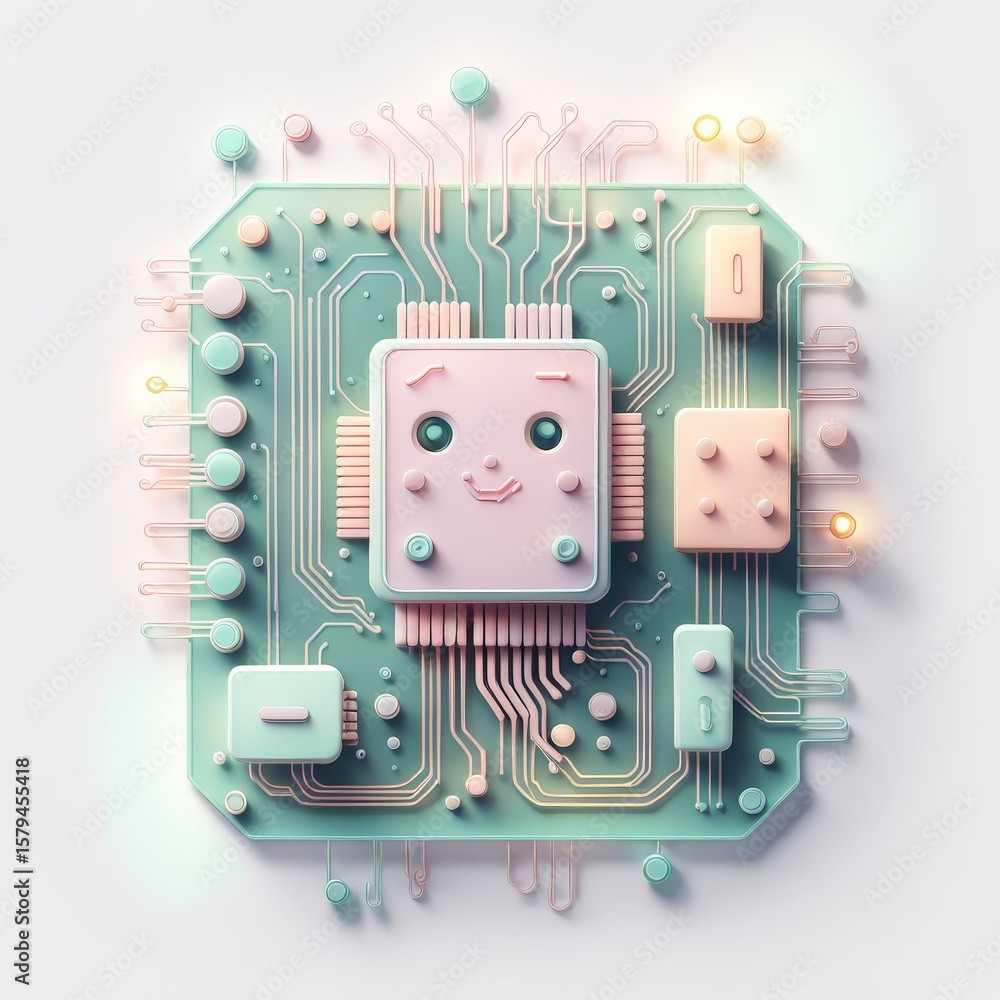 Poster 3d image of a white computer mouse on the circuit board