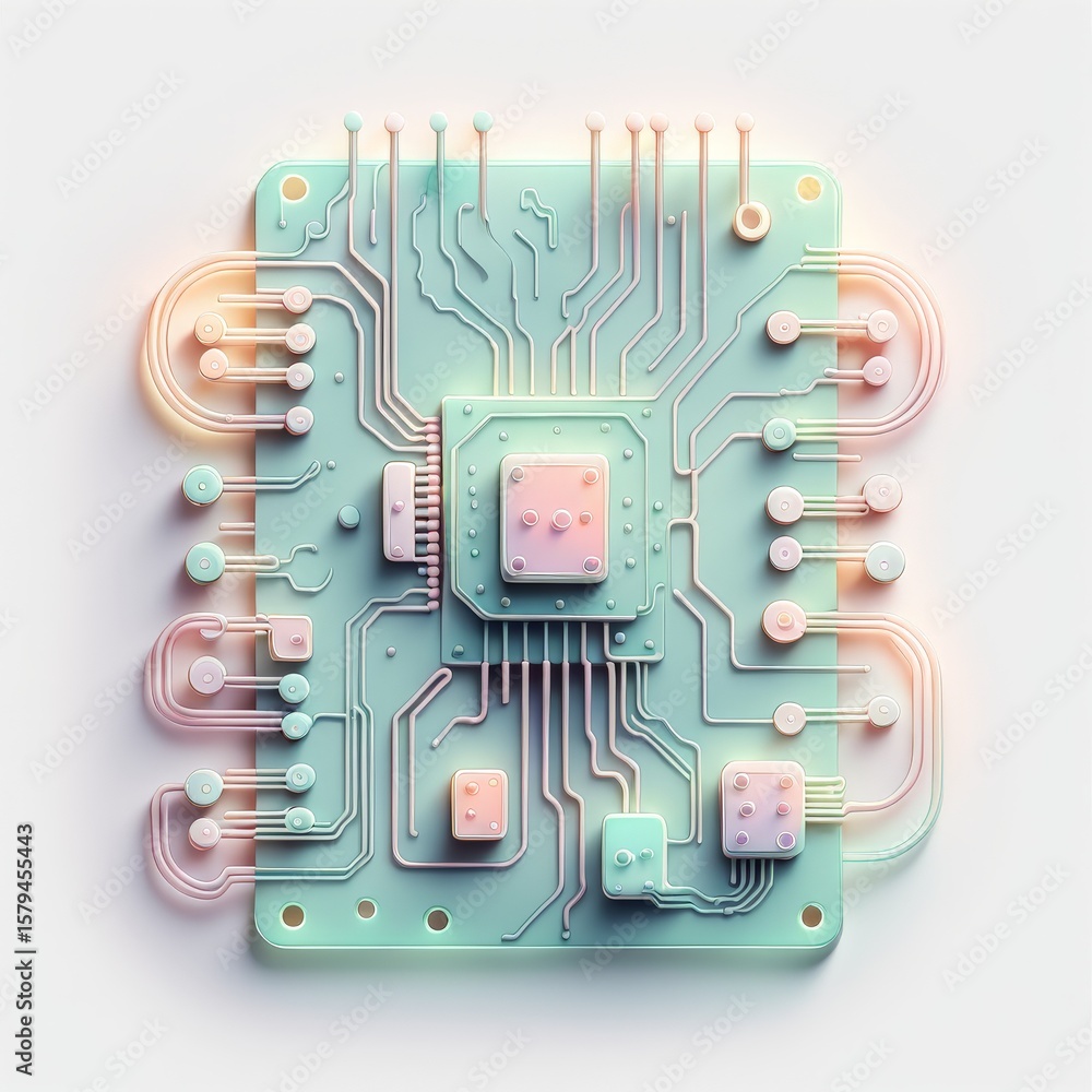 Poster 3d image of a computer cpu board with chip. high quality illustration