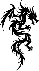 Obraz premium Dragon Tribal Tattoo Set – Mythical Beast & Abstract Ink Art
