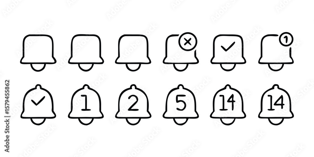 Aufkleber mega set of 15 notification line icons for user interface design on transparent background mega set 