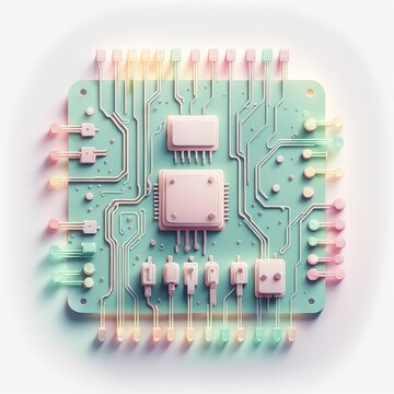 circuit board with processor. computer technology. 3d illustration.