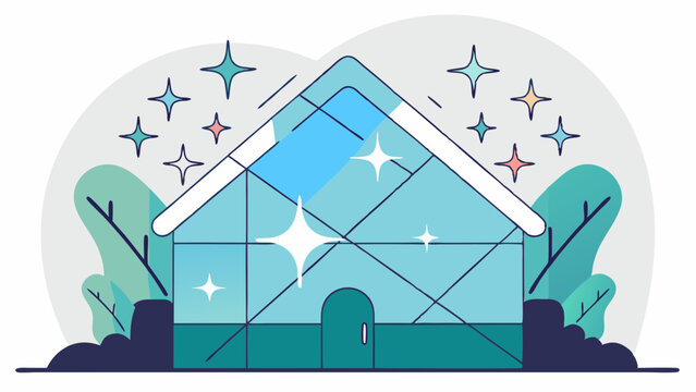 Vector illustration of a sparkling clean house surrounded by trees, highlighting home hygiene and maintenance