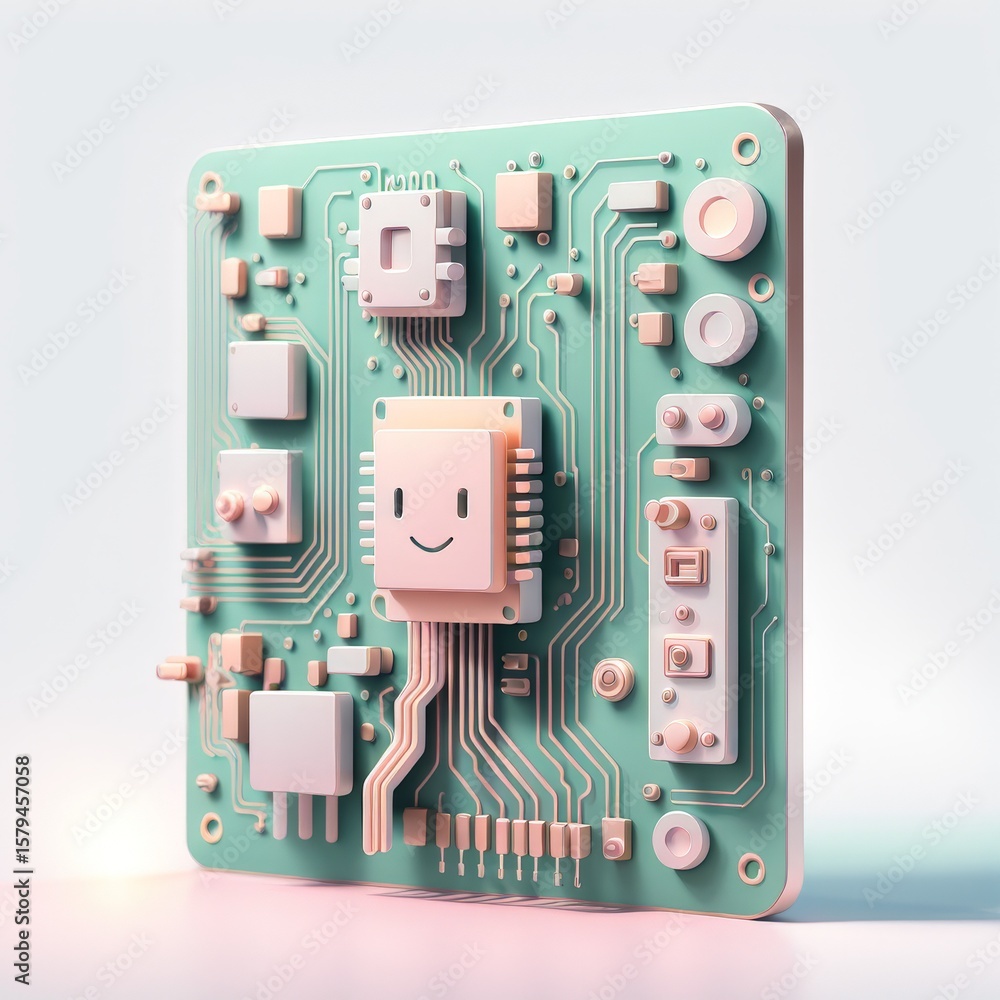 Poster 3d illustration - computer motherboard with cpu and cpu.