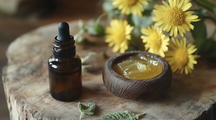 Skincare healing concept with arnica oil and handmade herbal salves