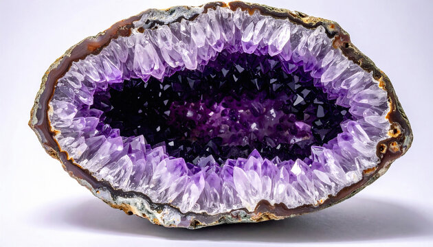 Stunning amethyst geode featuring vibrant purple crystals. Evokes feelings of serenity, luxury, and natural beauty. Ideal for designs about wellness, geology, and interior decor.