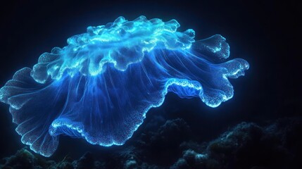 Glowing jellyfish in deep ocean