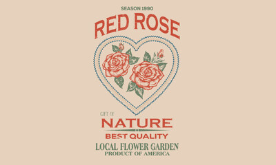 Naklejka na ściany i meble Red rose club print design for apparel, stickers, posters and background. Rose love club. Rose tattoo design.