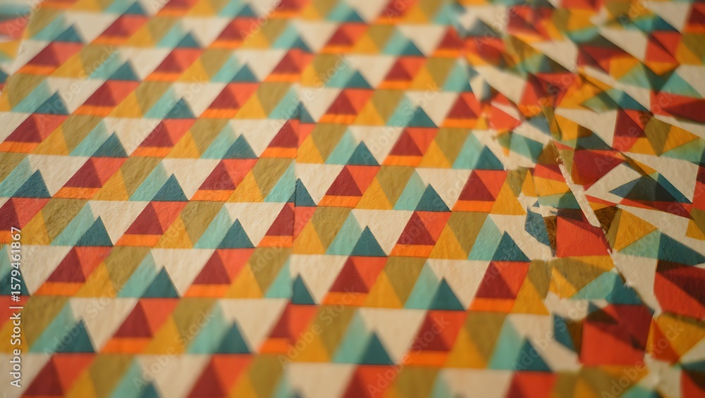 Poster colorful triangle pattern art with textured paper background, geometric shapes abstract design with 