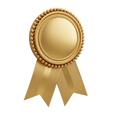Elegant golden award ribbon rosette with decorative beading isolated on transparent background