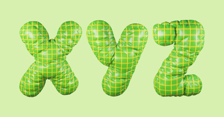 3D Inflatable Letters X Y Z in Glossy Green Checkered Style