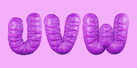 3D Puffy Letters U V W in Purple Abstract Texture