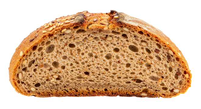 Close up of sliced seeded rye bread loaf for bakery or food photography and recipe blog posts usage