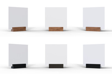 Set of empty stand display with different angles. Card, price tag or restaurant menu mockup. Paper sheet, card, menu, promotion or price tag on holder stand. © HalukYakup