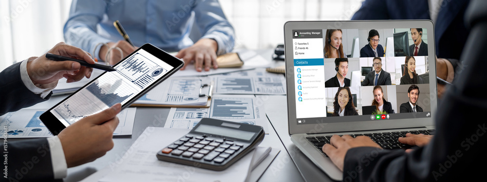 Aufkleber business intelligence and data analysis concept. analyst team working on financial data analysis das