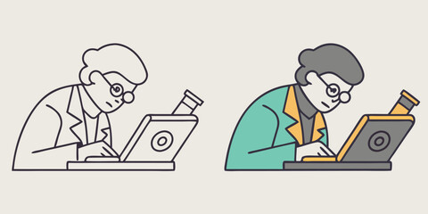 Scientist working on laptop microscope research