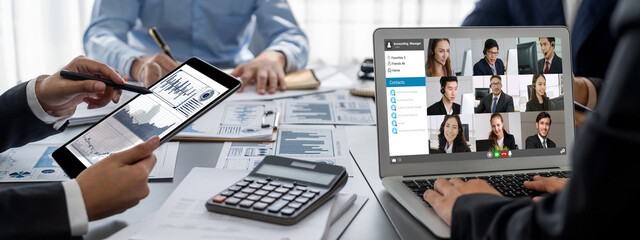 Business intelligence and data analysis concept. Analyst team working on financial data analysis...