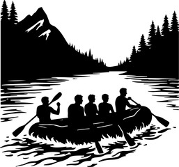Mountain River Rafting Adventure Silhouette" vector 