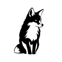 Obraz premium Stylized black fox illustration sitting in profile view 