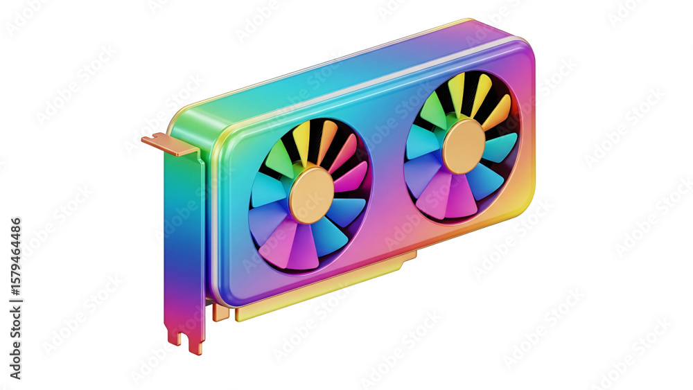 Fototapete Modern gaming graphics card with rainbow color scheme isolated on transparent background