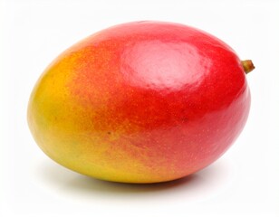 Obraz premium A plump, ripe mango with vivid red and yellow shades, photographed on a seamless white surface