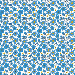 Blue Floral Seamless Pattern. Decorative Textile Design