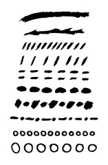underlines, set brush stroke, marker lines grunge curve, wavy free hand marks textured simple borders isolated on white background. Creative collection scribble brush or crayon checks