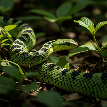 green snake in the grass