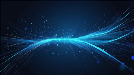 Fototapeta premium abstract blue glowing fiber optics background with bright bokeh light spots and abstract design