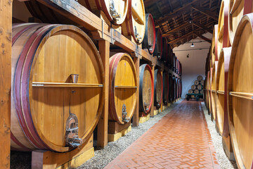 Visit of wine cellar with old large oak barrels, production of fortified dry or sweet tasty marsala...