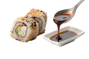 vinegar brown sushi spill sauce soy isolated dark food stain japanese asian oyster balsamic Chinese Tonkatsu black drip shoyu top spoon splash on AI Generated by PNG