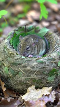 Sleeping Baby Mouse in Nest.