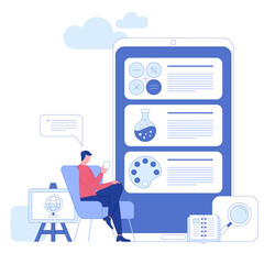 E-learning, Online education, Home schooling, Webinar training, Tutorial podcast and Business coaching. Modern vector illustration with characters and icons for website and mobile development.