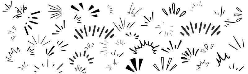 line sparkle vector set, comic style decorative lines, burst effects, and dynamic radial patterns in black for enhancing illustrations, comics, and graphic designs with energetic visual elements