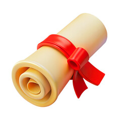 3 D Render of Rolled Diploma with Red Ribbon on White Background certificate scroll