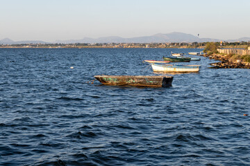 Sunset at Stagnone of Marsala, brackish lagoon and nature reserve near Marsala, Sicily, Italy,...