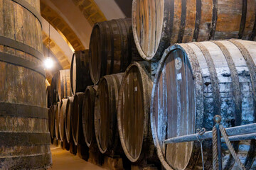 Visit of wine cellar with old large oak barrels, production of fortified dry or sweet tasty marsala...