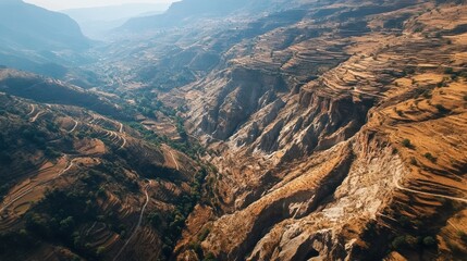 High-altitude view of a rugged valley